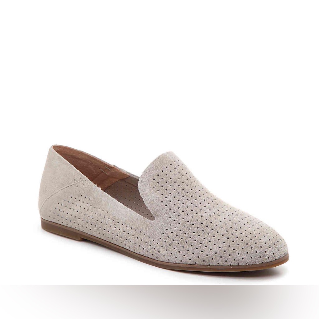 Nib Lucky Brand Light Grey Perforated Loafers Flats Drivers Suede Rare